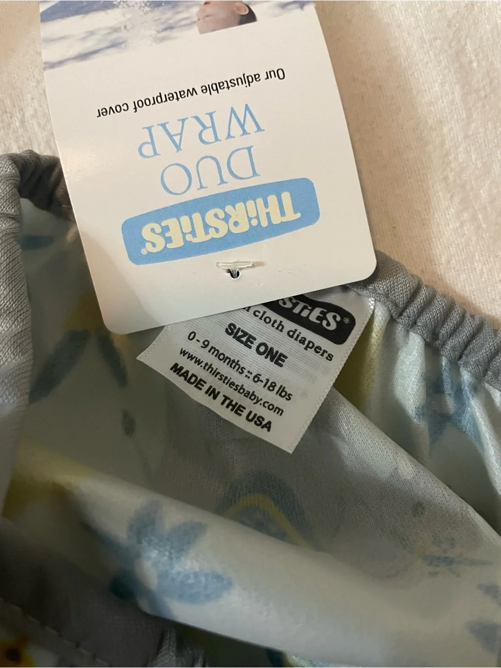 Reusable Baby Diaper in Light Blue with Flower & Elephant Print